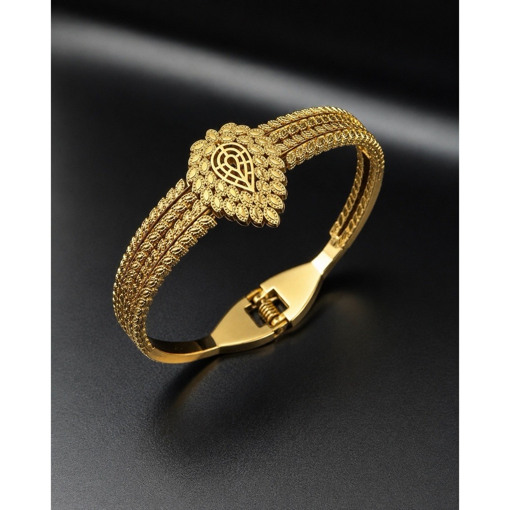 Vintage Style Gold Tone Filigree Bangle Bracelet Stainless Steel‎  Cuff